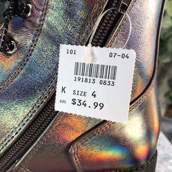 Brash Jet Fashion Lug Boots Iridescent Bronze Zip & Laces Combo Girls 4 NWT&NIB - Picture 8 of 9